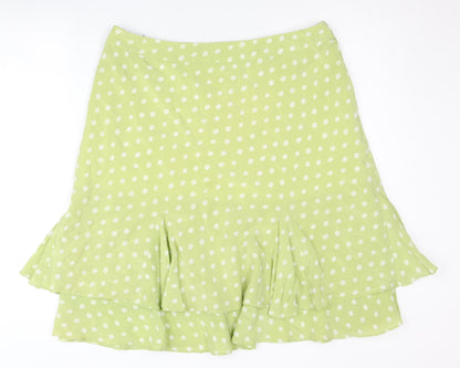 Kaliko Women Green Polka Dot Flare Silk Skirt Size 16 Knee Length