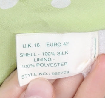 Kaliko Women Green Polka Dot Flare Silk Skirt Size 16 Knee Length