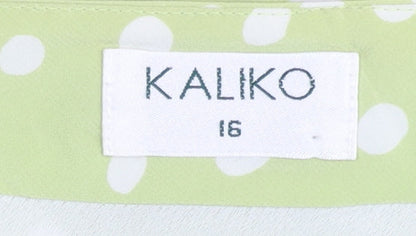 Kaliko Women Green Polka Dot Flare Silk Skirt Size 16 Knee Length