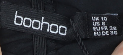 Boohoo Womens Black Size 10 Cropped Puff Sleeve Chiffon Blouse