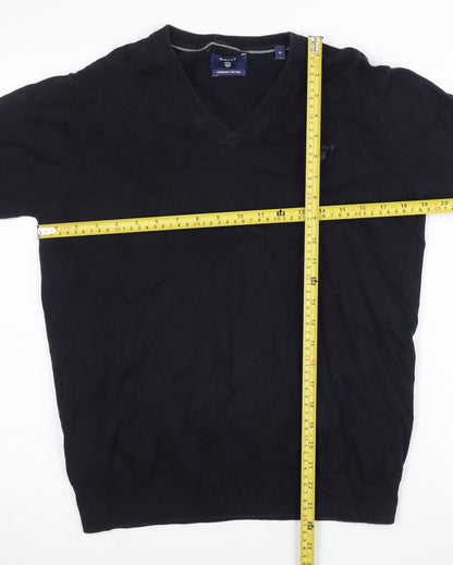 Gant Men's Black Cotton V-Neck Pullover Jumper Size M