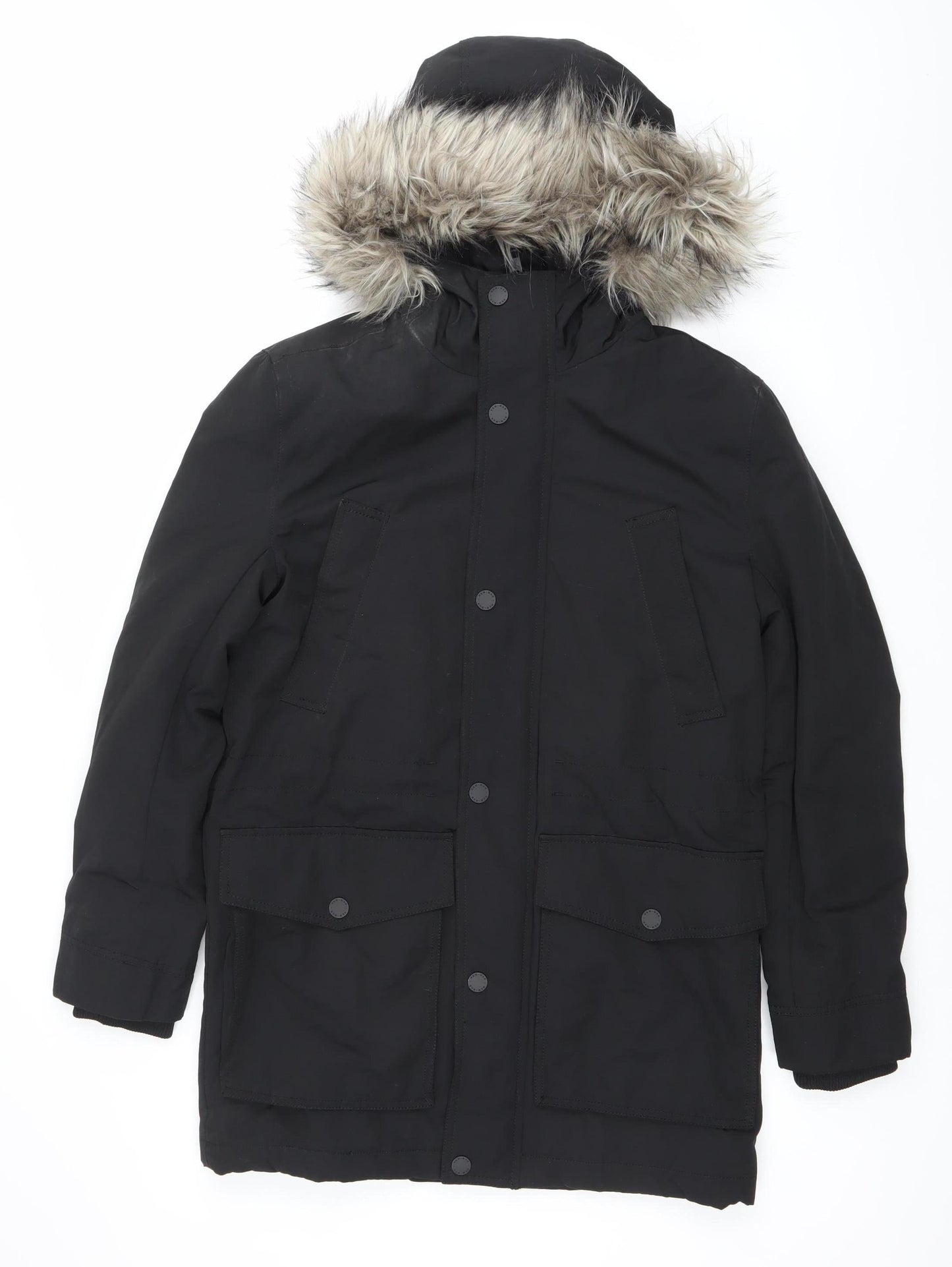 Womens UK Size XS H&M Black Parka Coat