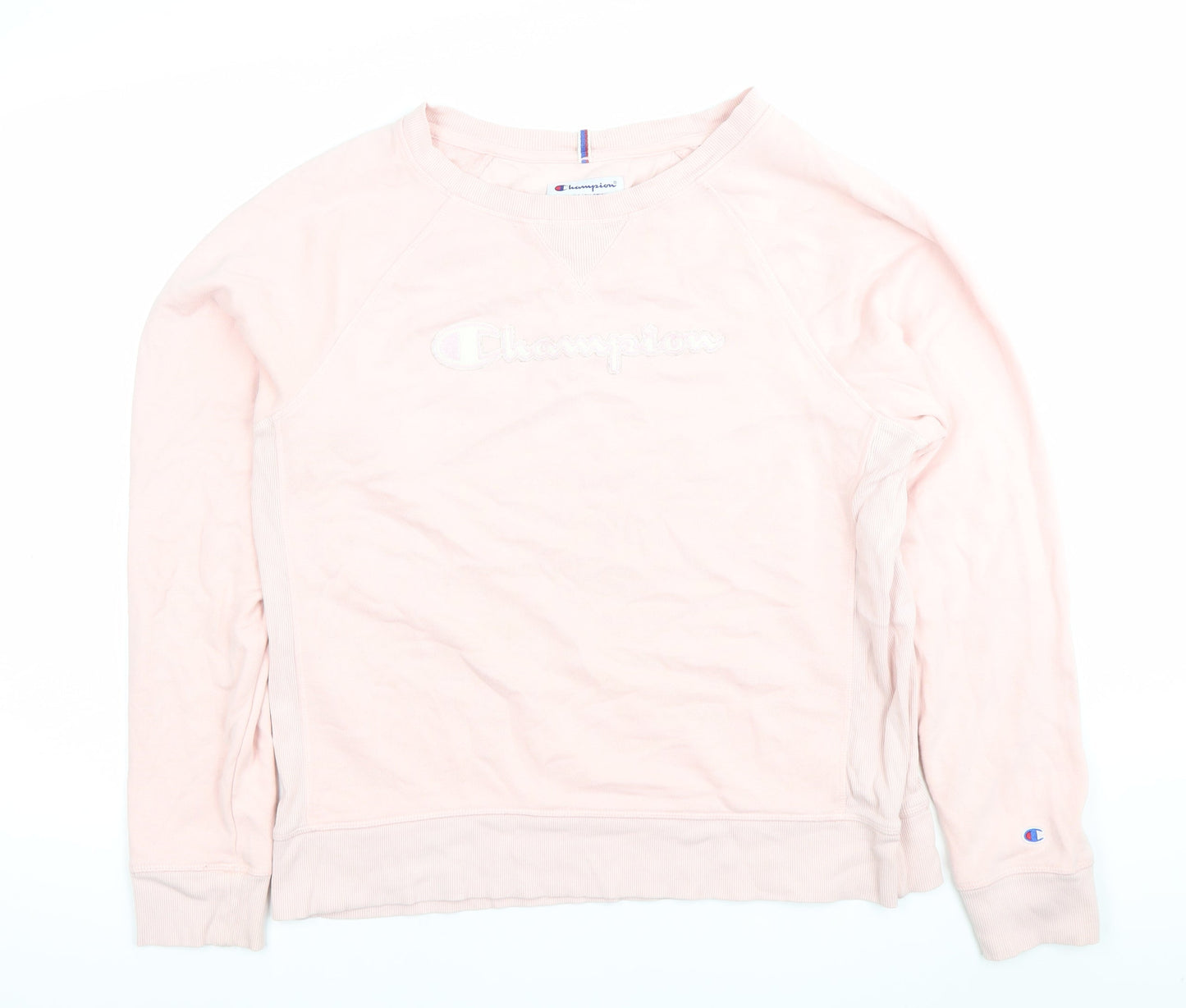 Champion Womens Pink Pullover Sweatshirt L Logo Embroidered Casual
