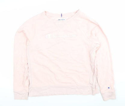Champion Womens Pink Pullover Sweatshirt L Logo Embroidered Casual
