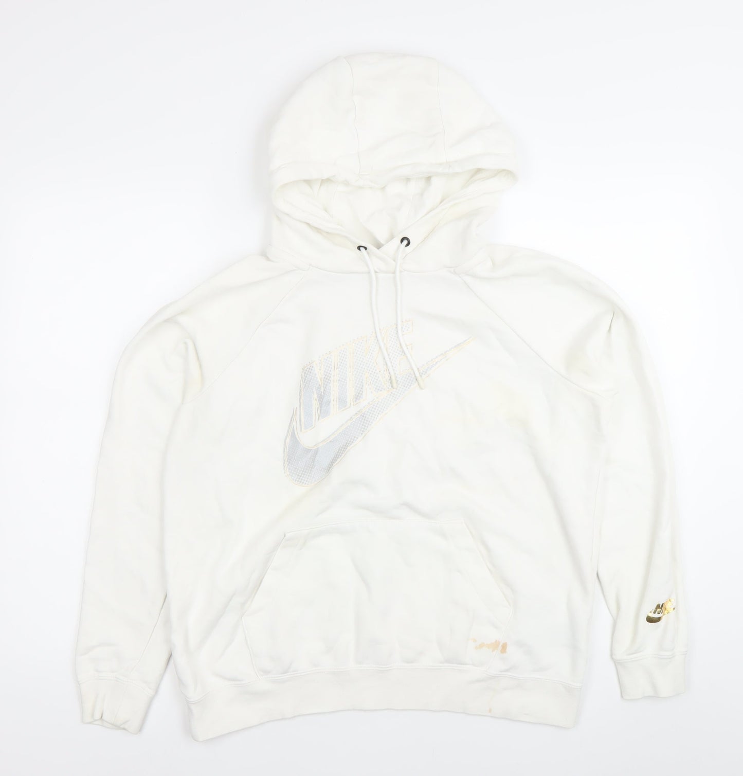 Nike Womens White Hoodie Medium Pullover Sweatshirt Logo Print
