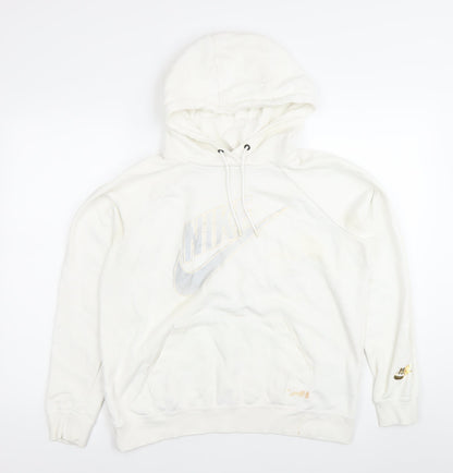 Nike Womens White Hoodie Medium Pullover Sweatshirt Logo Print