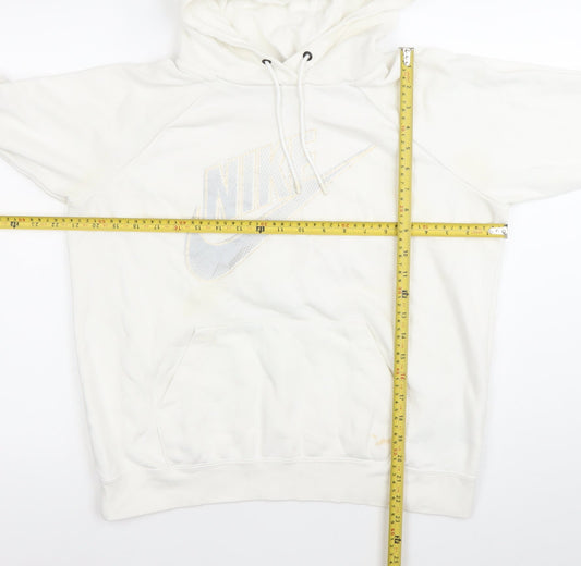Nike Womens White Hoodie Medium Pullover Sweatshirt Logo Print