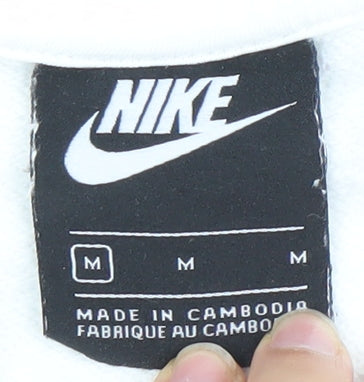 Nike Womens White Hoodie Medium Pullover Sweatshirt Logo Print