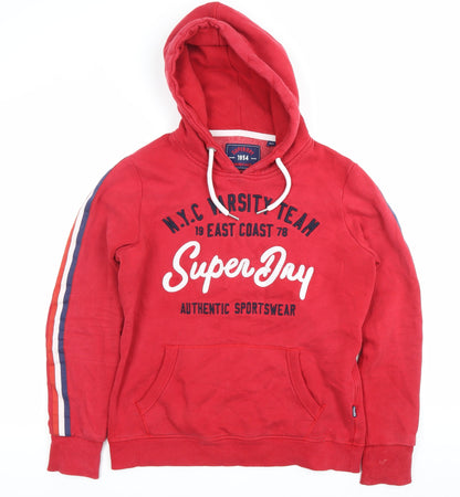 Superdry Men’s Red Pullover Hoodie M Varsity Print Sportswear