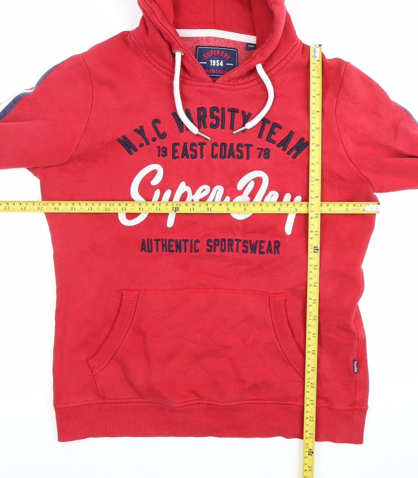 Superdry Men’s Red Pullover Hoodie M Varsity Print Sportswear