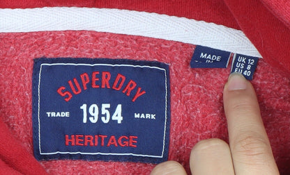 Superdry Men’s Red Pullover Hoodie M Varsity Print Sportswear