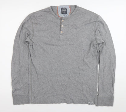 Superdry Mens Grey Henley Long Sleeve T-Shirt XL Cotton