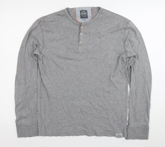 Superdry Mens Grey Henley Long Sleeve T-Shirt XL Cotton