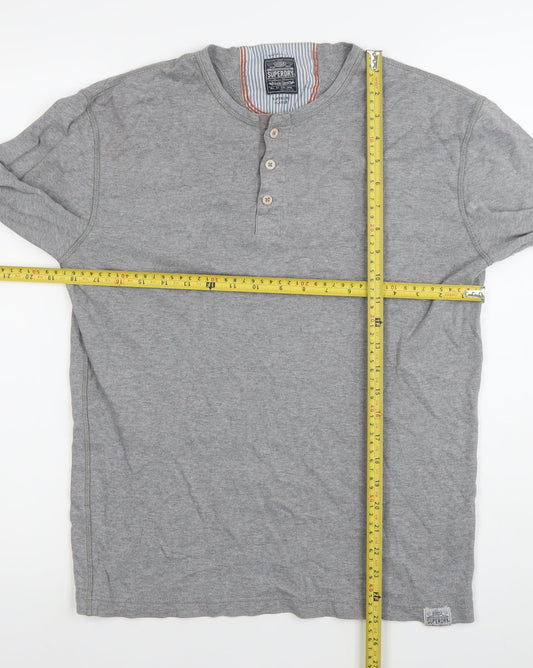 Superdry Mens Grey Henley Long Sleeve T-Shirt XL Cotton