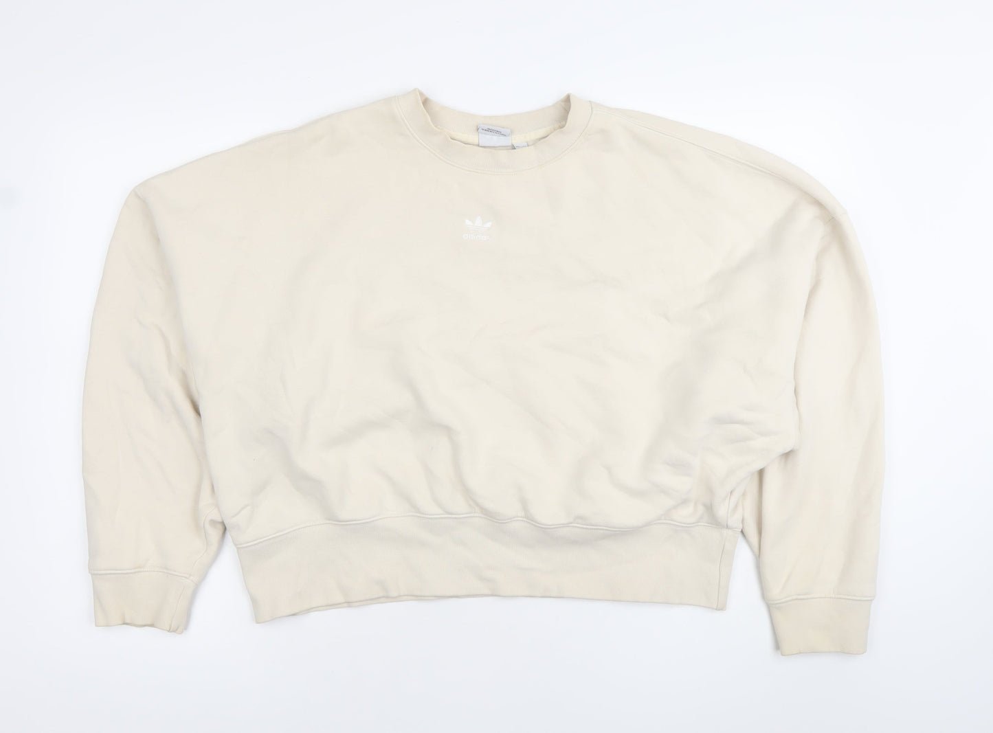 Adidas Womens Beige Crew Neck Sweatshirt Size 14 Relaxed Fit Logo