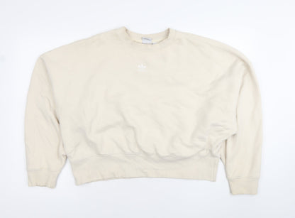 Adidas Womens Beige Crew Neck Sweatshirt Size 14 Relaxed Fit Logo