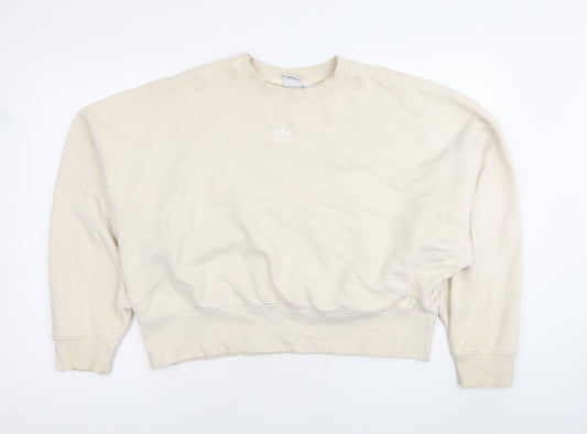 Adidas Womens Beige Crew Neck Sweatshirt Size 14 Relaxed Fit Logo