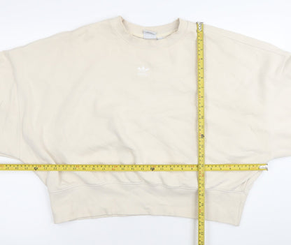 Adidas Womens Beige Crew Neck Sweatshirt Size 14 Relaxed Fit Logo
