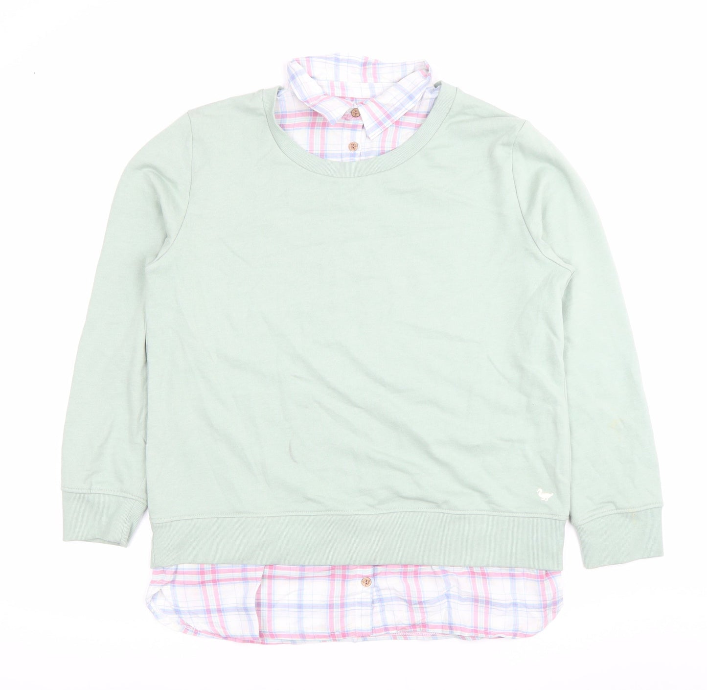Country Rose Women Green Pullover Sweatshirt M Cotton Blend Collared