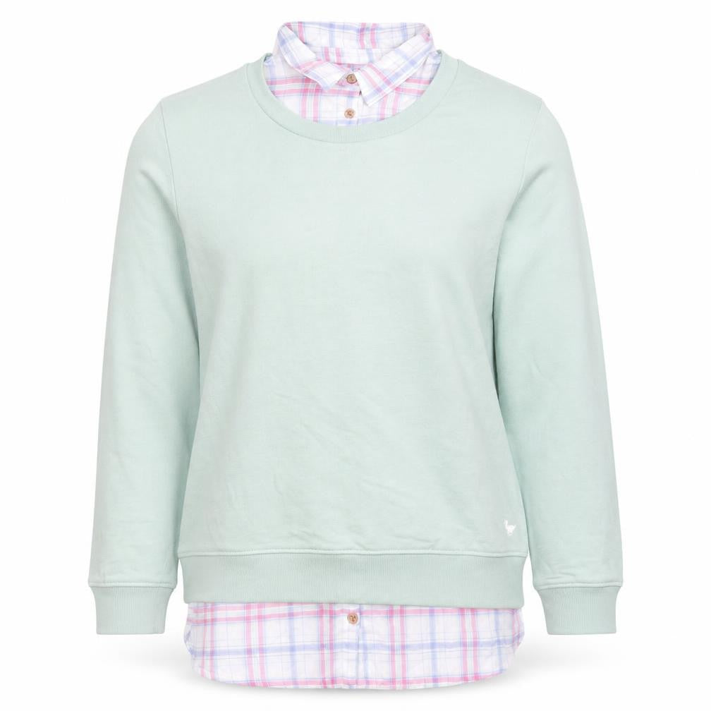 Front view of Country Rose Women Green Pullover Sweatshirt M Cotton Blend Collared