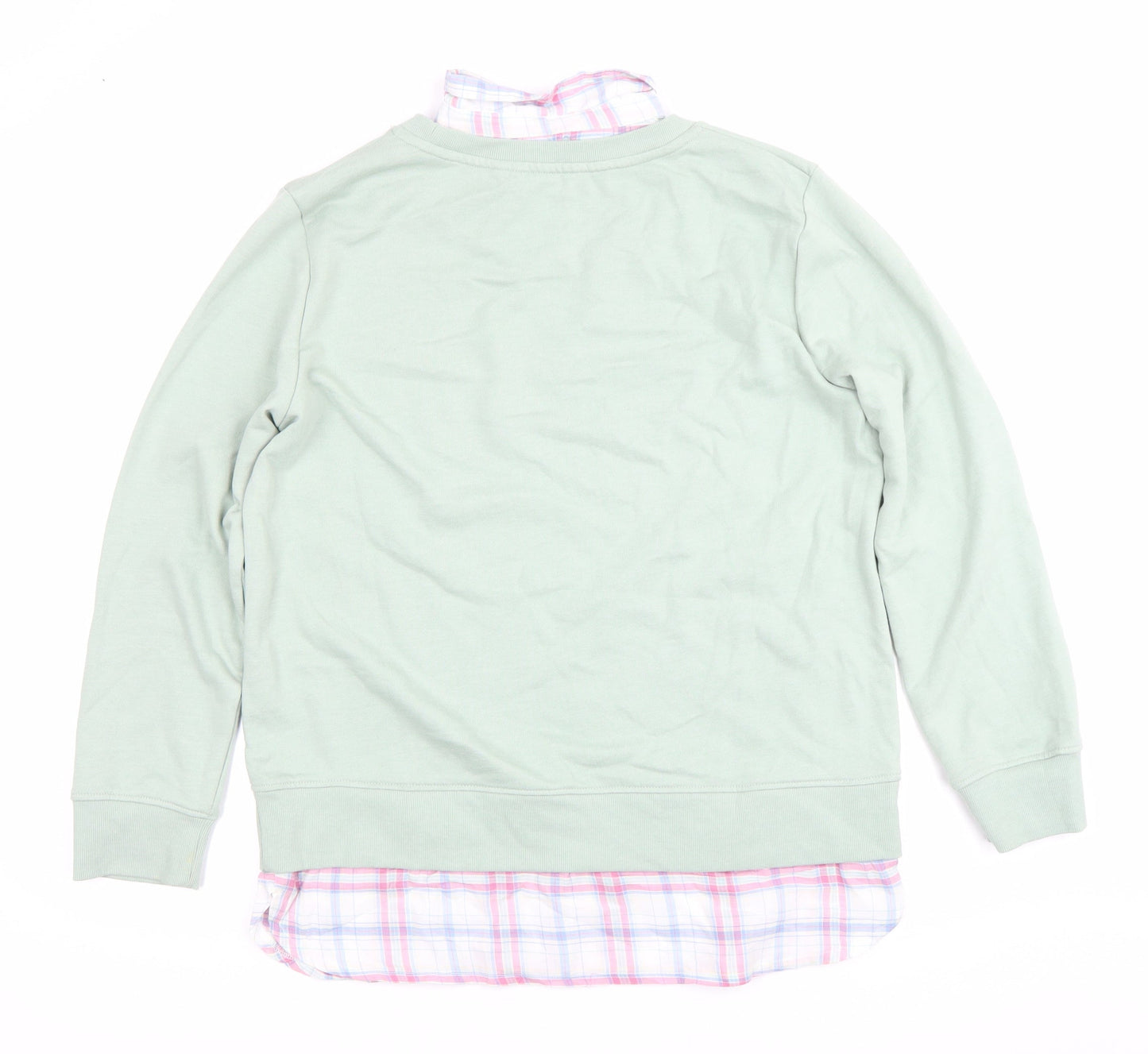 Country Rose Women Green Pullover Sweatshirt M Cotton Blend Collared