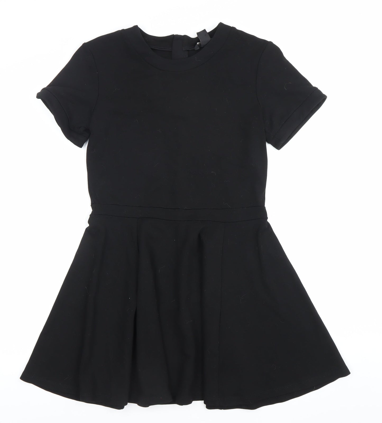 H&M Women Black Size 8 Skater Dress Short Sleeve Stretch Zip