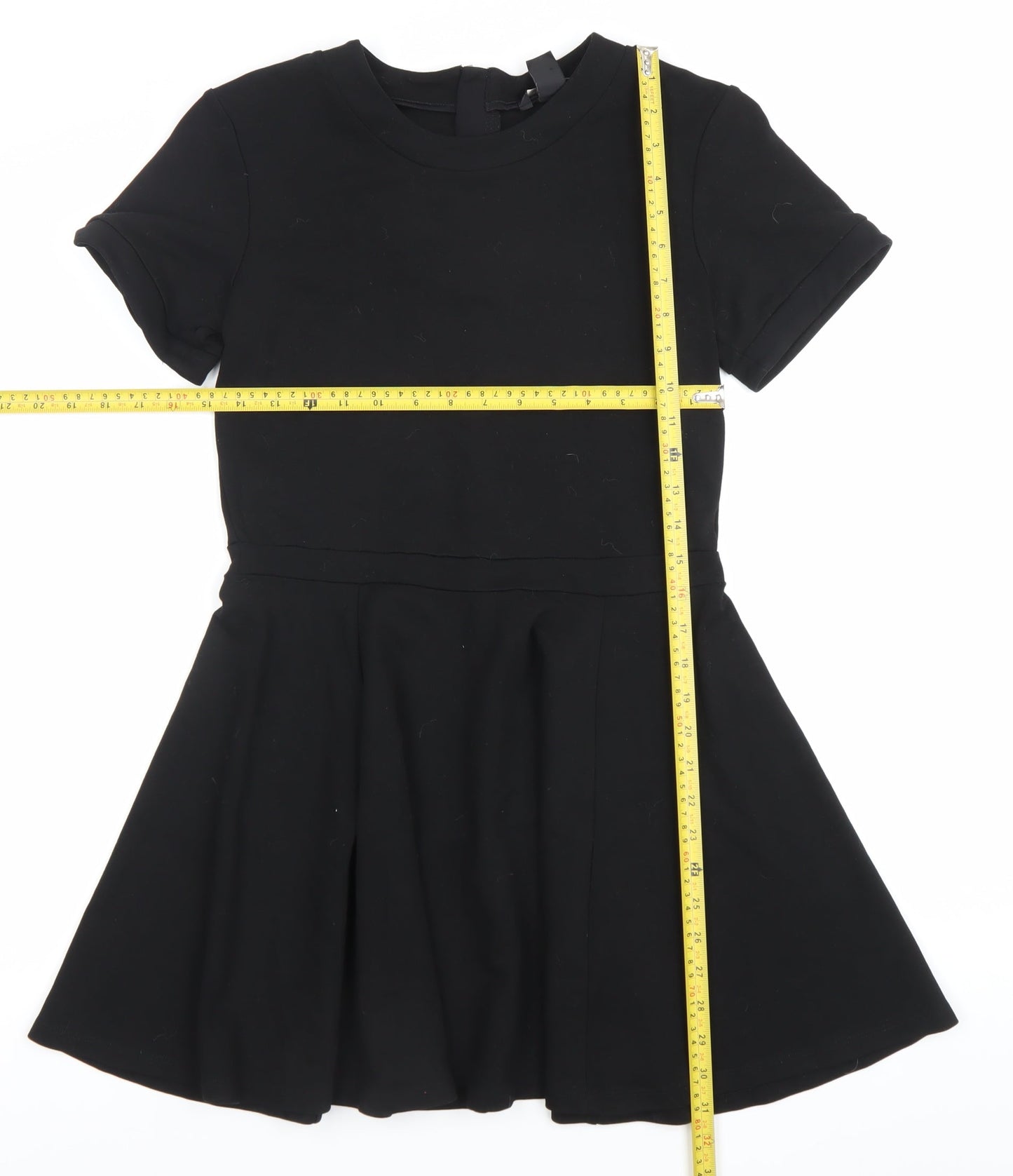 H&M Women Black Size 8 Skater Dress Short Sleeve Stretch Zip
