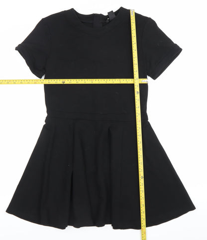 H&M Women Black Size 8 Skater Dress Short Sleeve Stretch Zip