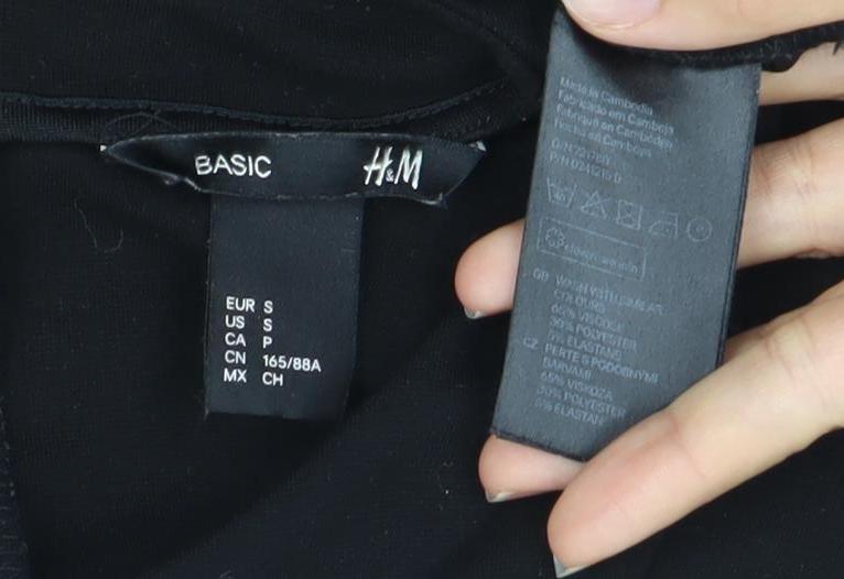 H&M Women Black Size 8 Skater Dress Short Sleeve Stretch Zip