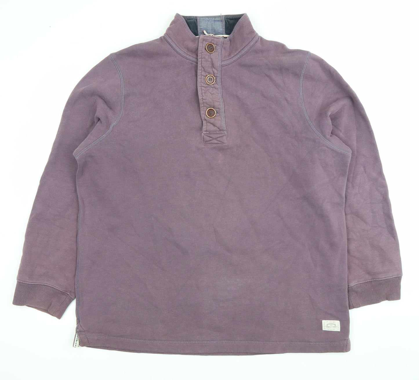 White Stuff Mens Purple Henley Sweatshirt XL Cotton Blend