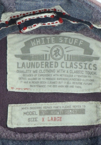 White Stuff Mens Purple Henley Sweatshirt XL Cotton Blend