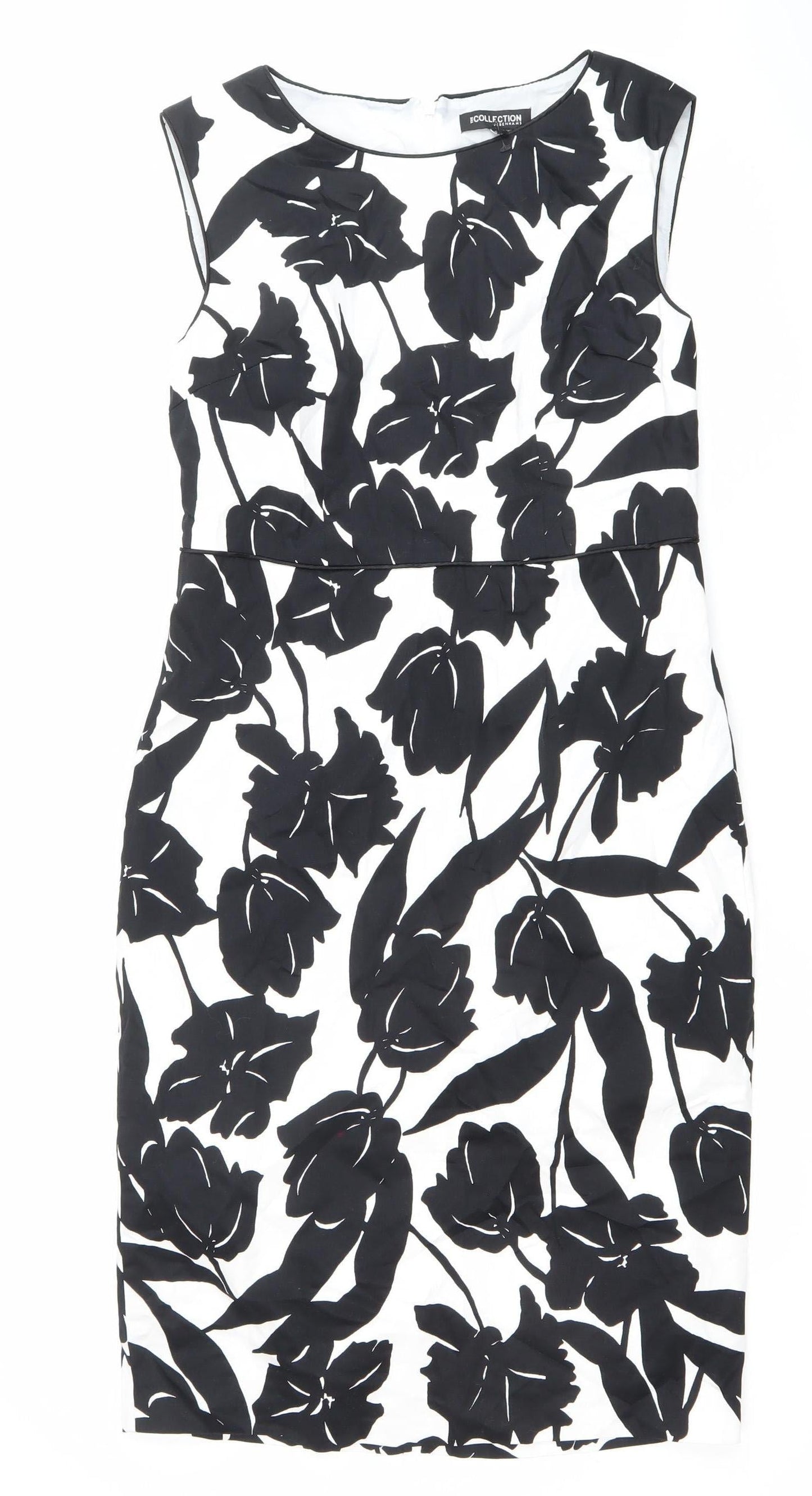 Debenhams Women’s Black White Floral Sheath Dress Size 12 Knee Length