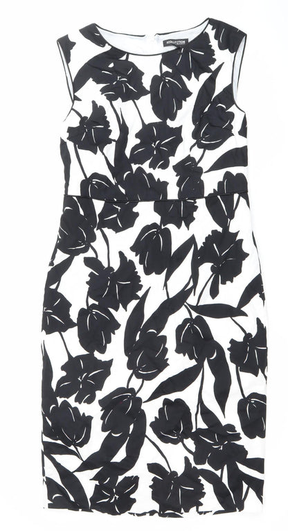 Debenhams Women’s Black White Floral Sheath Dress Size 12 Knee Length
