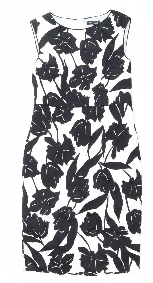 Debenhams Women’s Black White Floral Sheath Dress Size 12 Knee Length