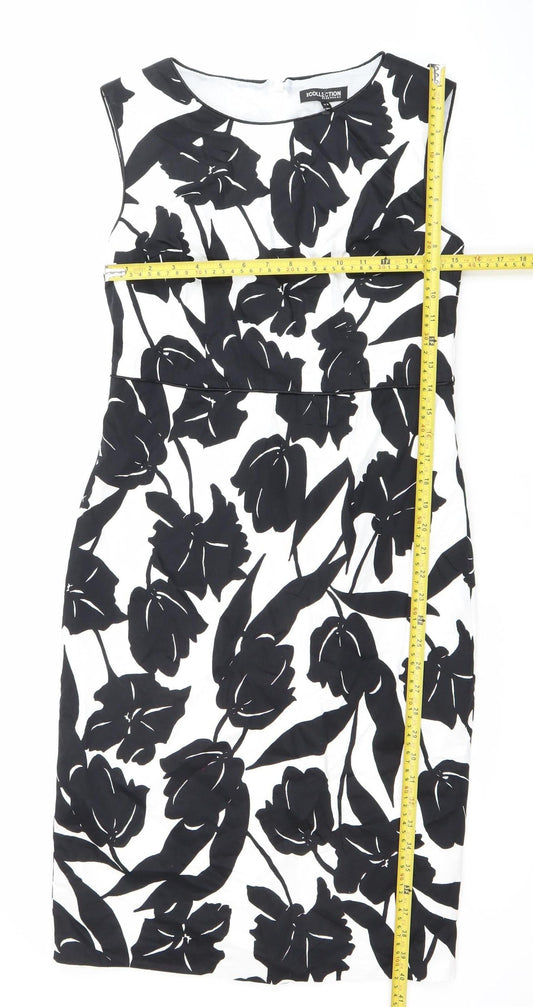Debenhams Women’s Black White Floral Sheath Dress Size 12 Knee Length