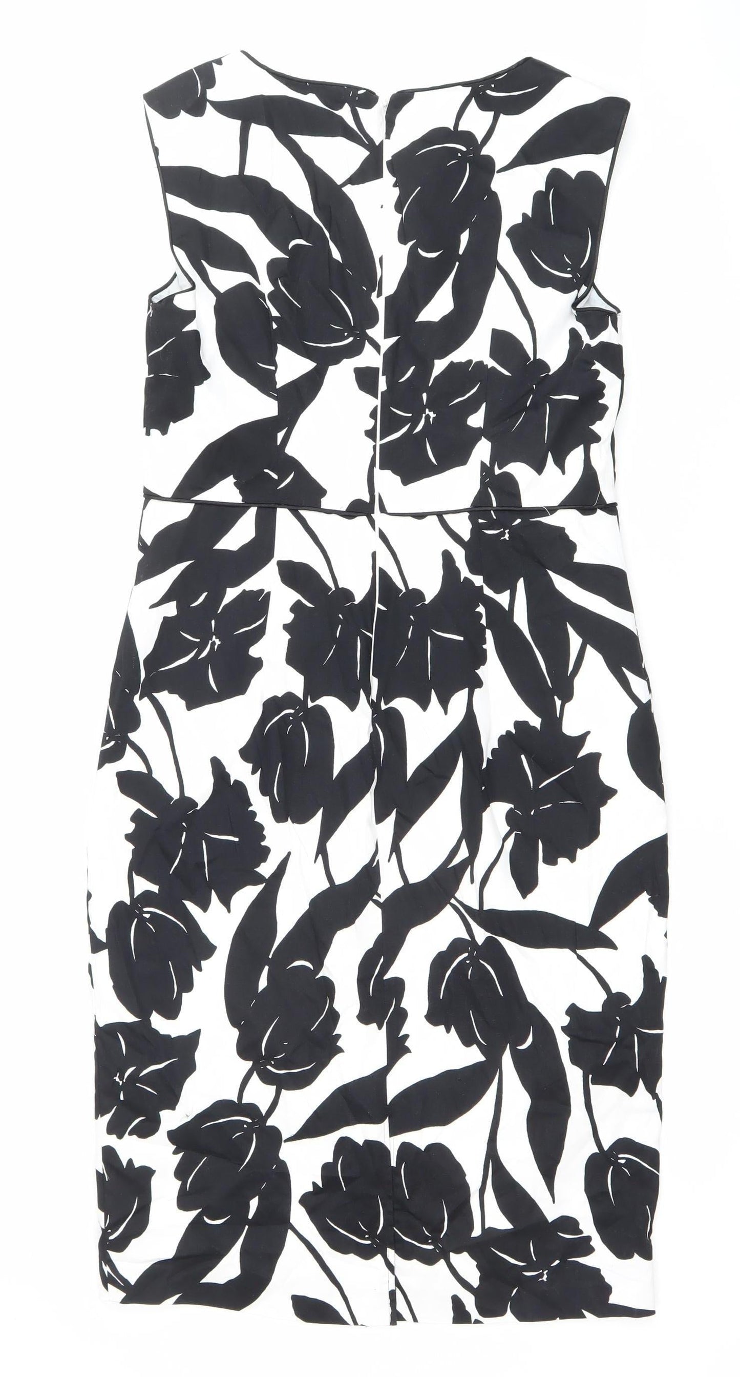Debenhams Women’s Black White Floral Sheath Dress Size 12 Knee Length