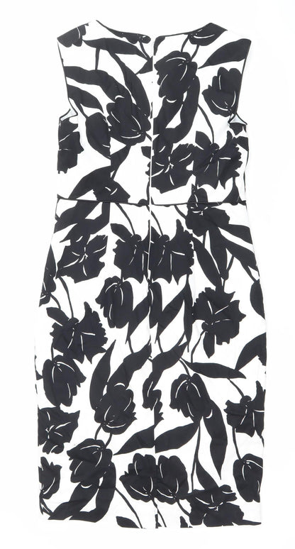 Debenhams Women’s Black White Floral Sheath Dress Size 12 Knee Length