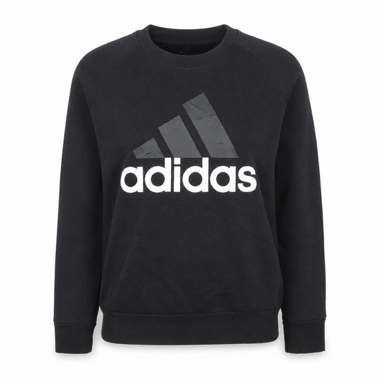 Front view of Adidas women’s black pullover sweatshirt, size UK 12, logo sports top