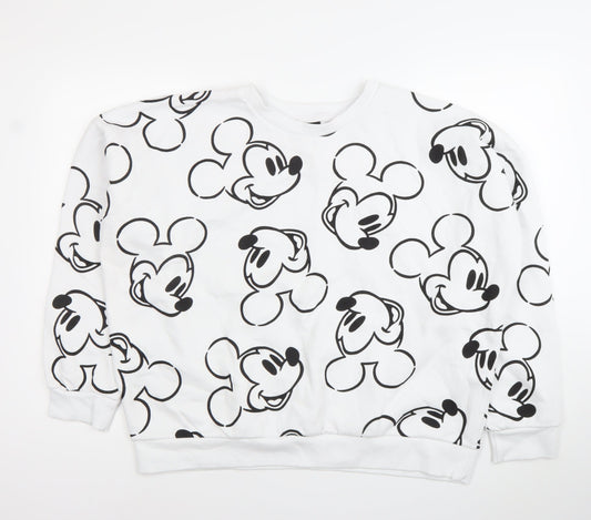 Front view of Disney Mickey Mouse unisex adults white l pullover sweatshirt
