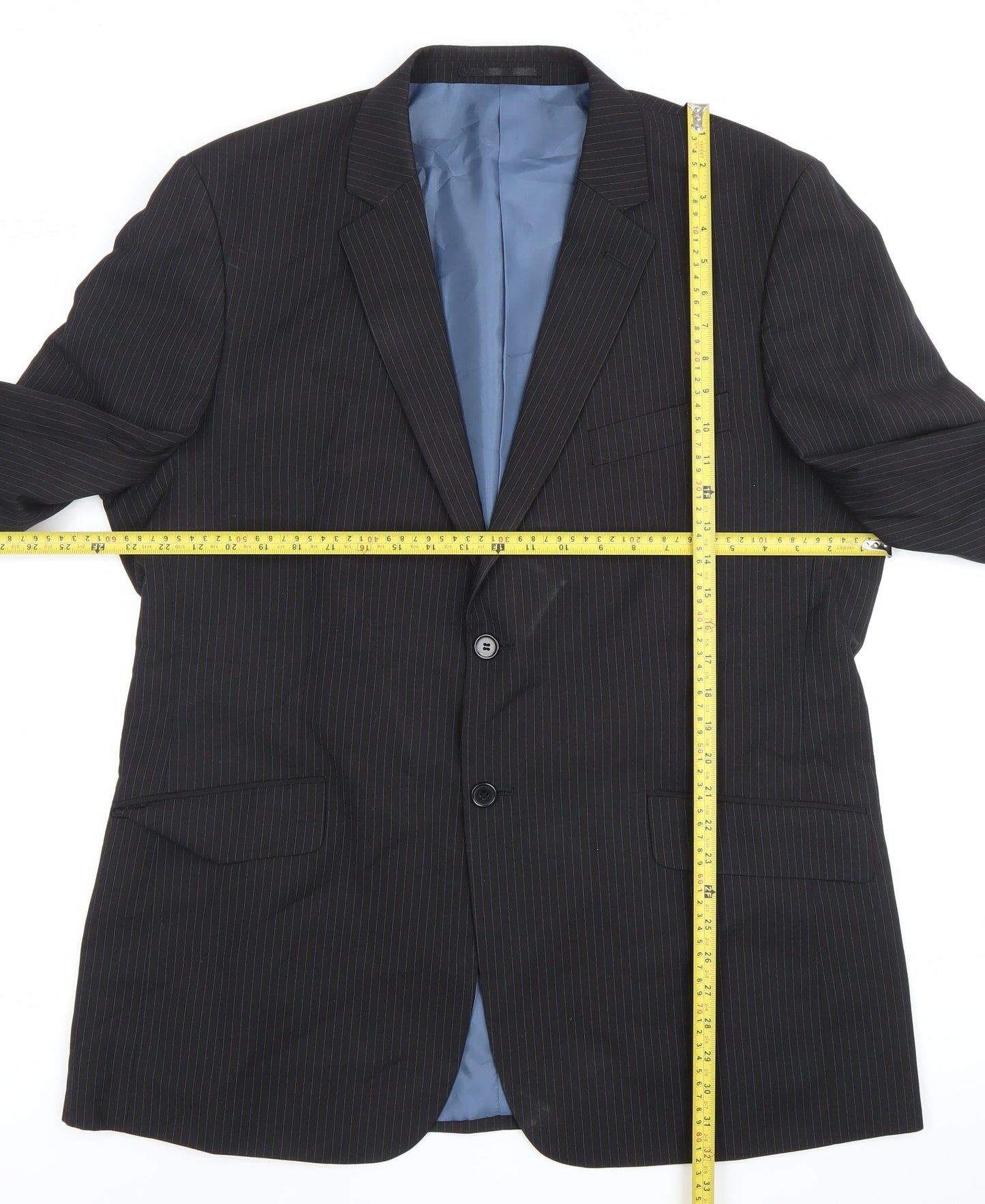 F&F Men's Black Pinstripe 46 Blazer Jacket Formal Wedding