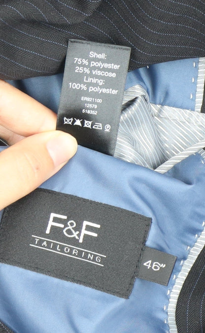 F&F Men's Black Pinstripe 46 Blazer Jacket Formal Wedding