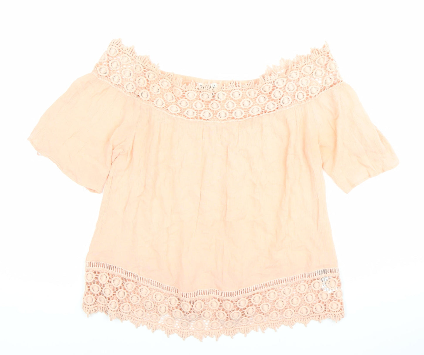 Miss Selfridge Womens Pink Off Shoulder Crochet Cotton Blouse Size 8