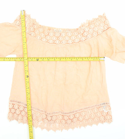 Miss Selfridge Womens Pink Off Shoulder Crochet Cotton Blouse Size 8