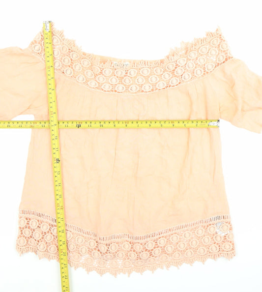 Miss Selfridge Womens Pink Off Shoulder Crochet Cotton Blouse Size 8