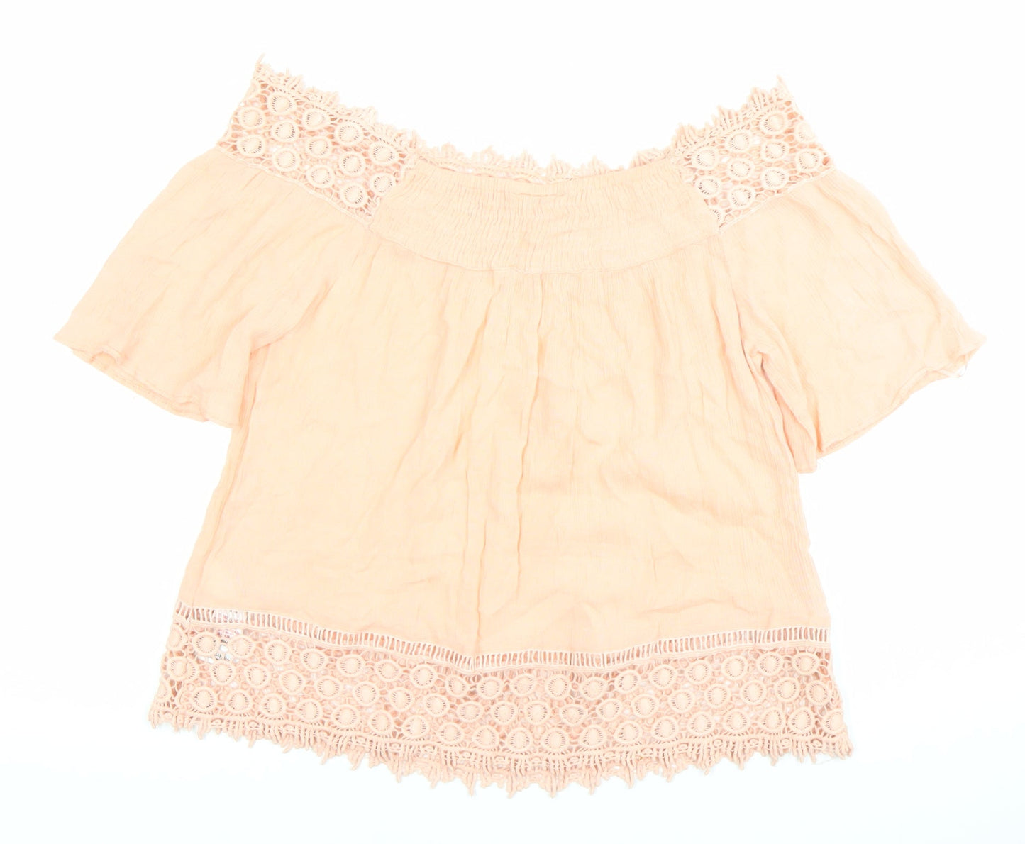 Miss Selfridge Womens Pink Off Shoulder Crochet Cotton Blouse Size 8