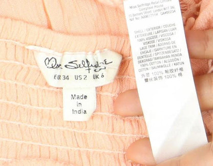 Miss Selfridge Womens Pink Off Shoulder Crochet Cotton Blouse Size 8