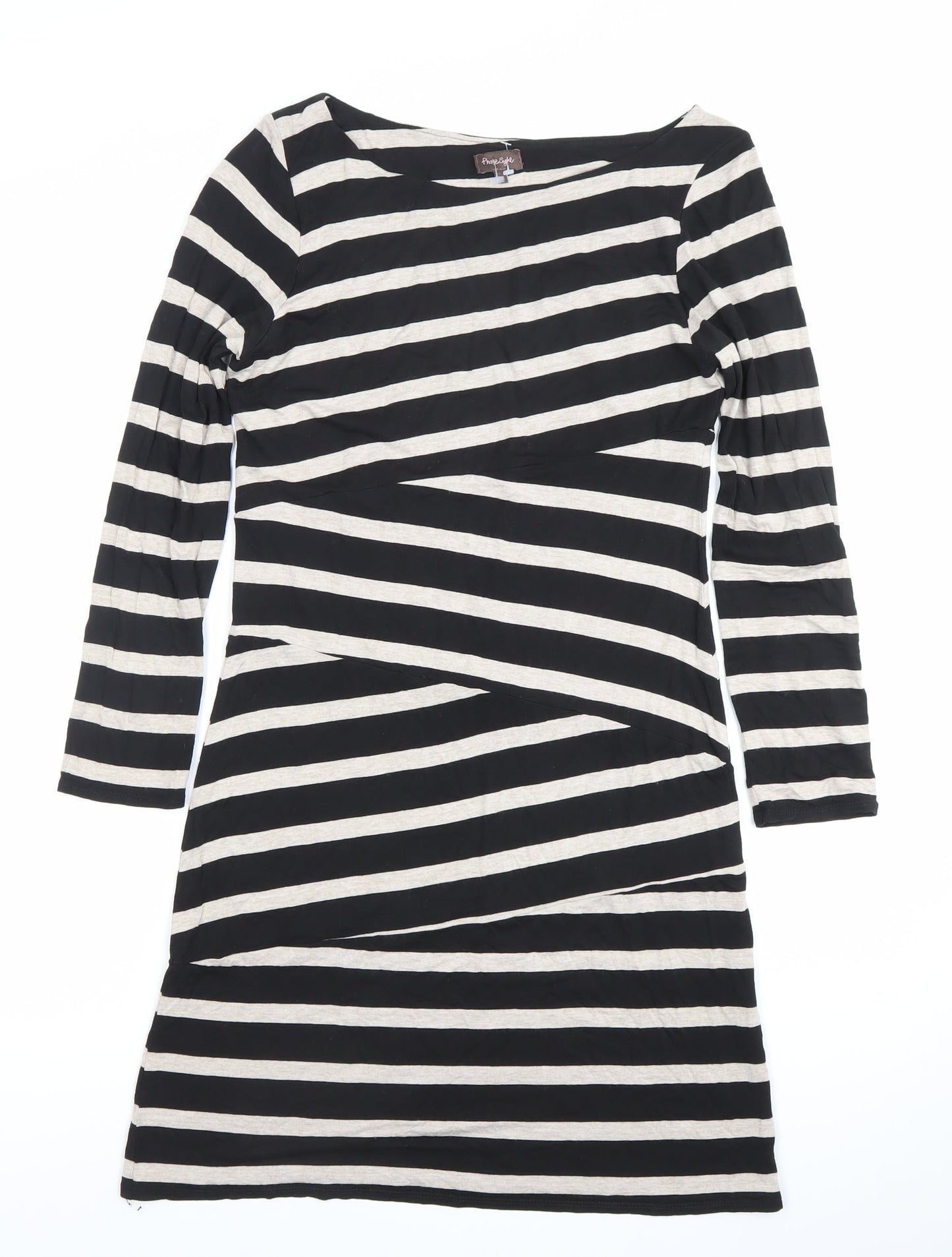 French Connection Women’s Black Beige Striped Shift Dress Size 10