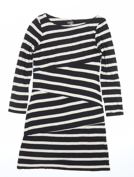 French Connection Women’s Black Beige Striped Shift Dress Size 10