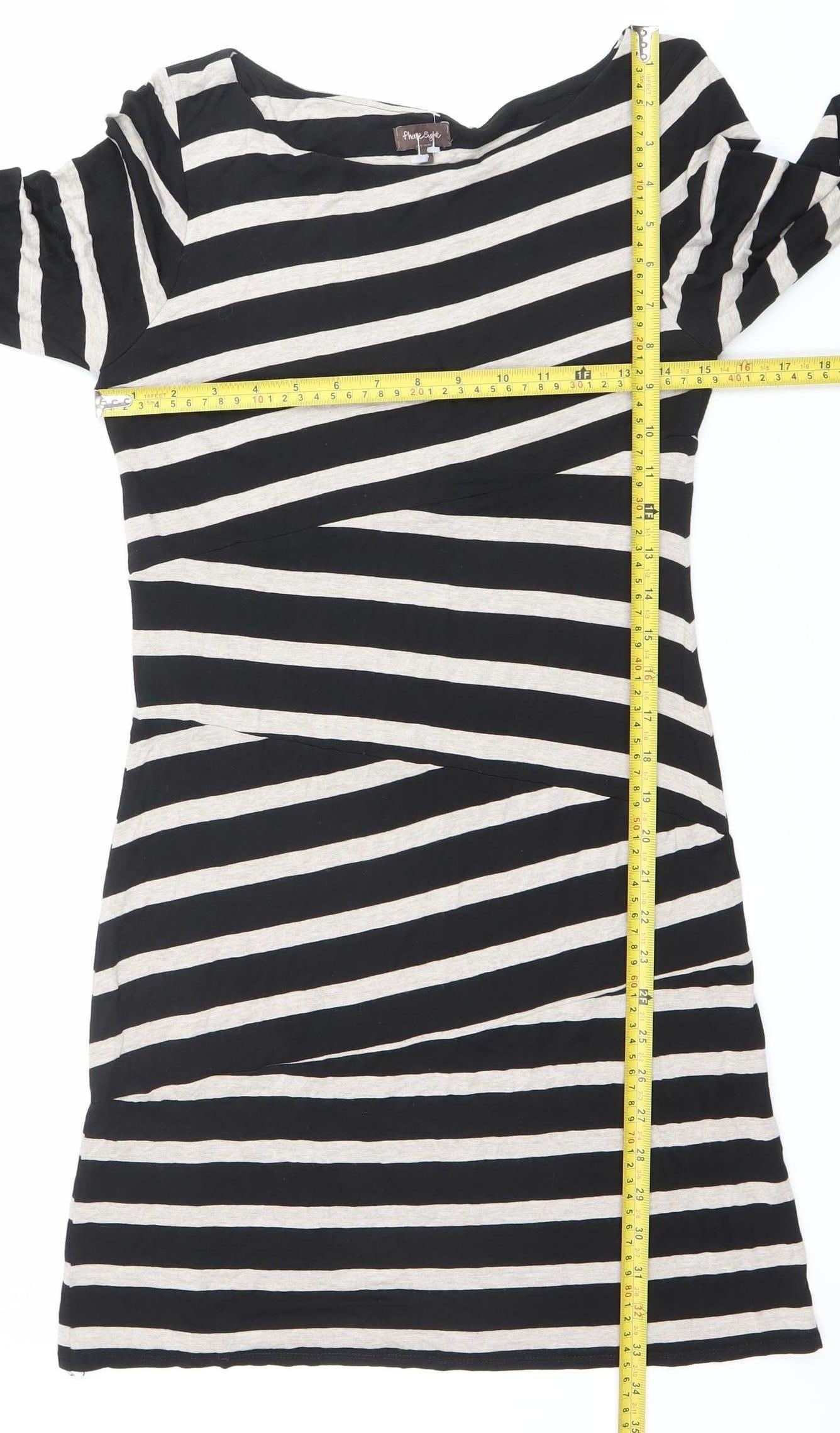 French Connection Women’s Black Beige Striped Shift Dress Size 10