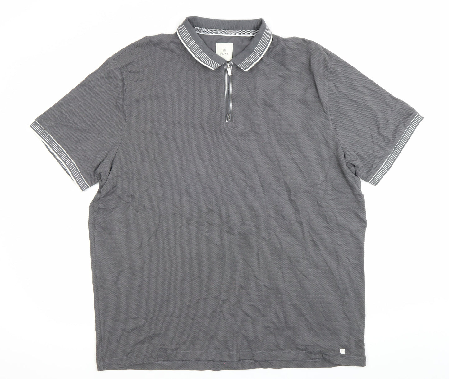 Next Men’s Grey 2XL Polo Shirt Short Sleeve 1/4 Zip Cotton